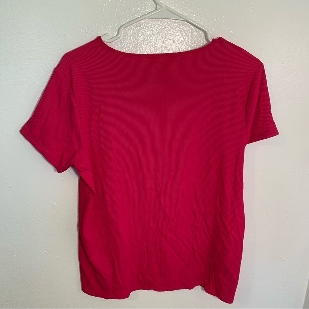Liz Claiborne Collection Women's Size Large Short Sleeve Ribbed Top Bright Pink - Picture 5 of 6